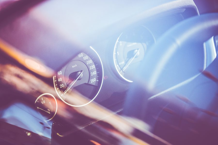 Close-up of a vehicle dashboard and gauges